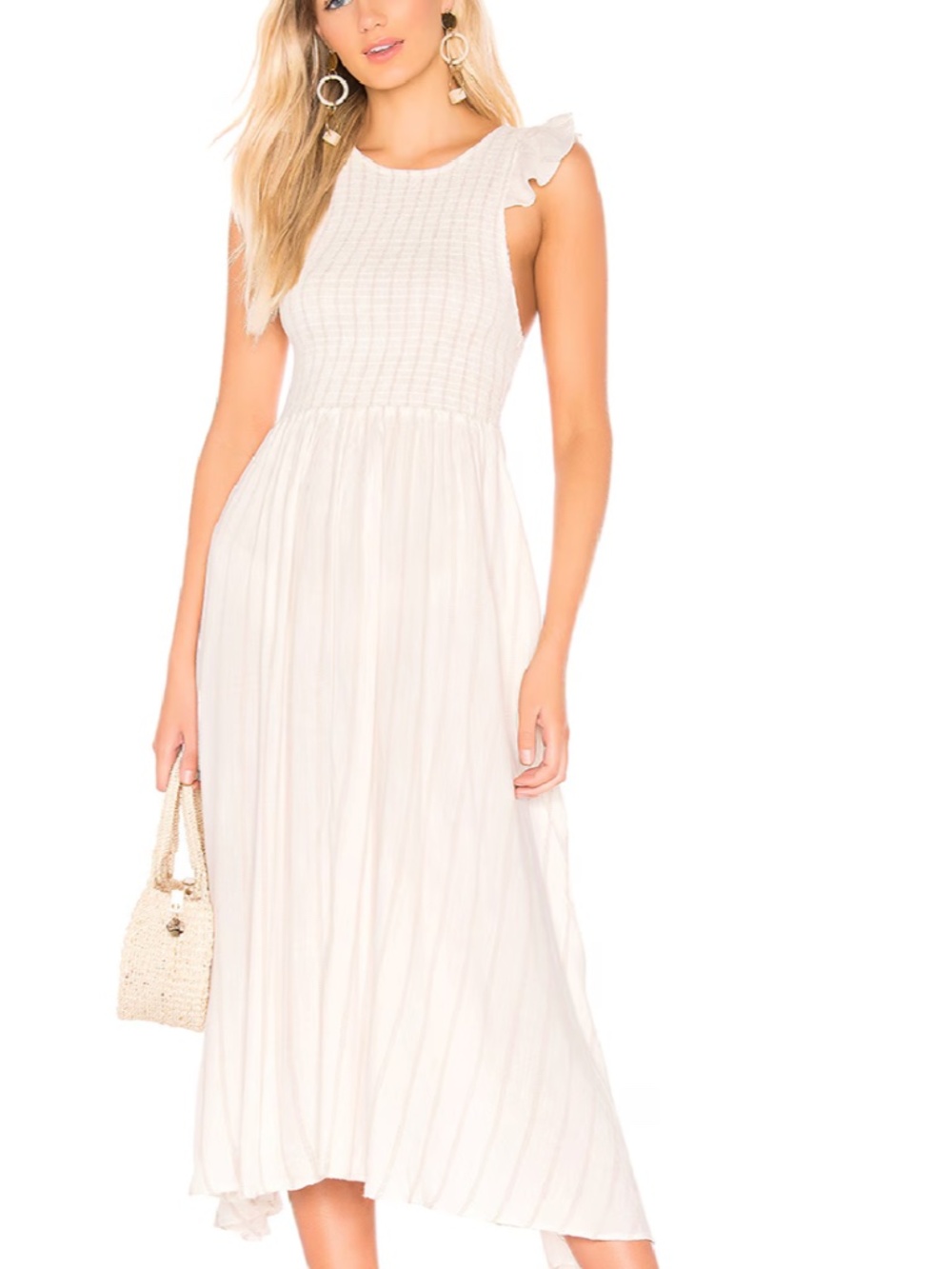 Free People Chambray Midi Dress in Ivory XS